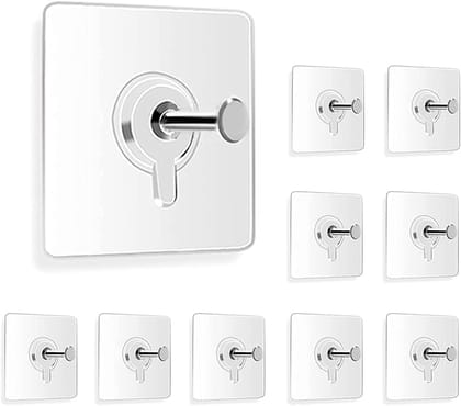 Self-Adhesive Wall Hooks, 9-Pack, White, No-Drill Installation, 6 cm x 6 cm