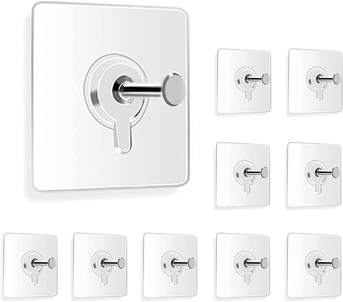 Self-Adhesive Wall Hooks, 9-Pack, White, No-Drill Installation, 6 cm x 6 cm