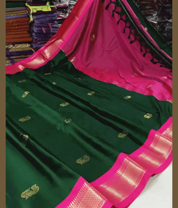 VEERAIVA Cotton Silk Woven Paithani Sarees With Stitched Blouse ( Green )