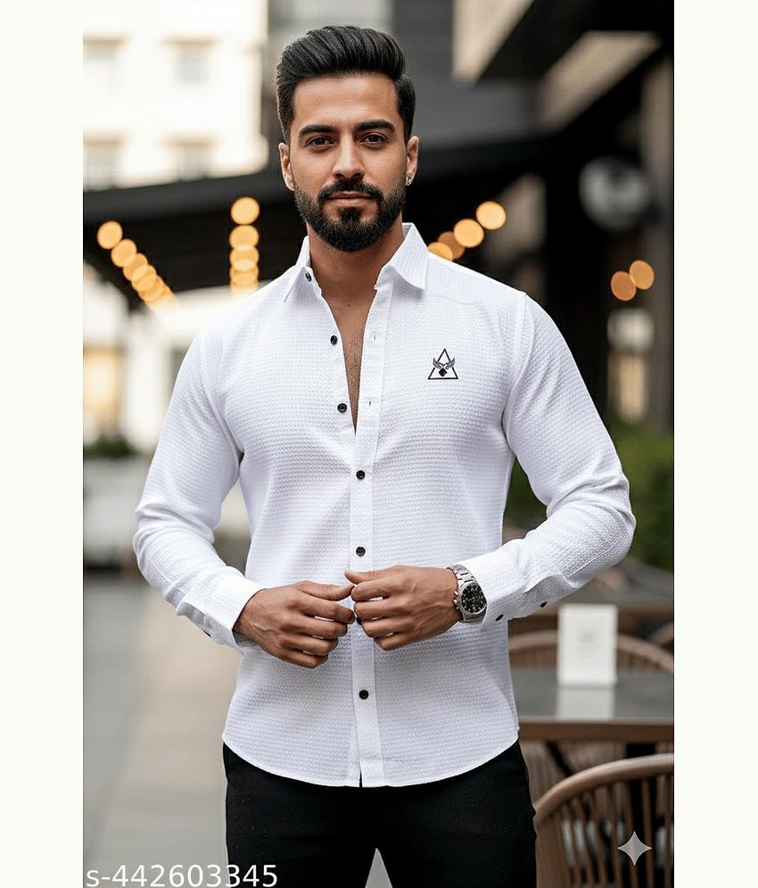 KITWELL Cotton Blend Regular Fit Popcorn Textured Full Sleeves Men's Casual Shirt - White ( Pack of 1 )