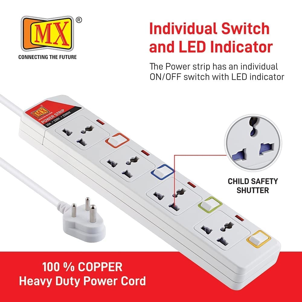 MX Power Strip - Universal Sockets with Individual Switches