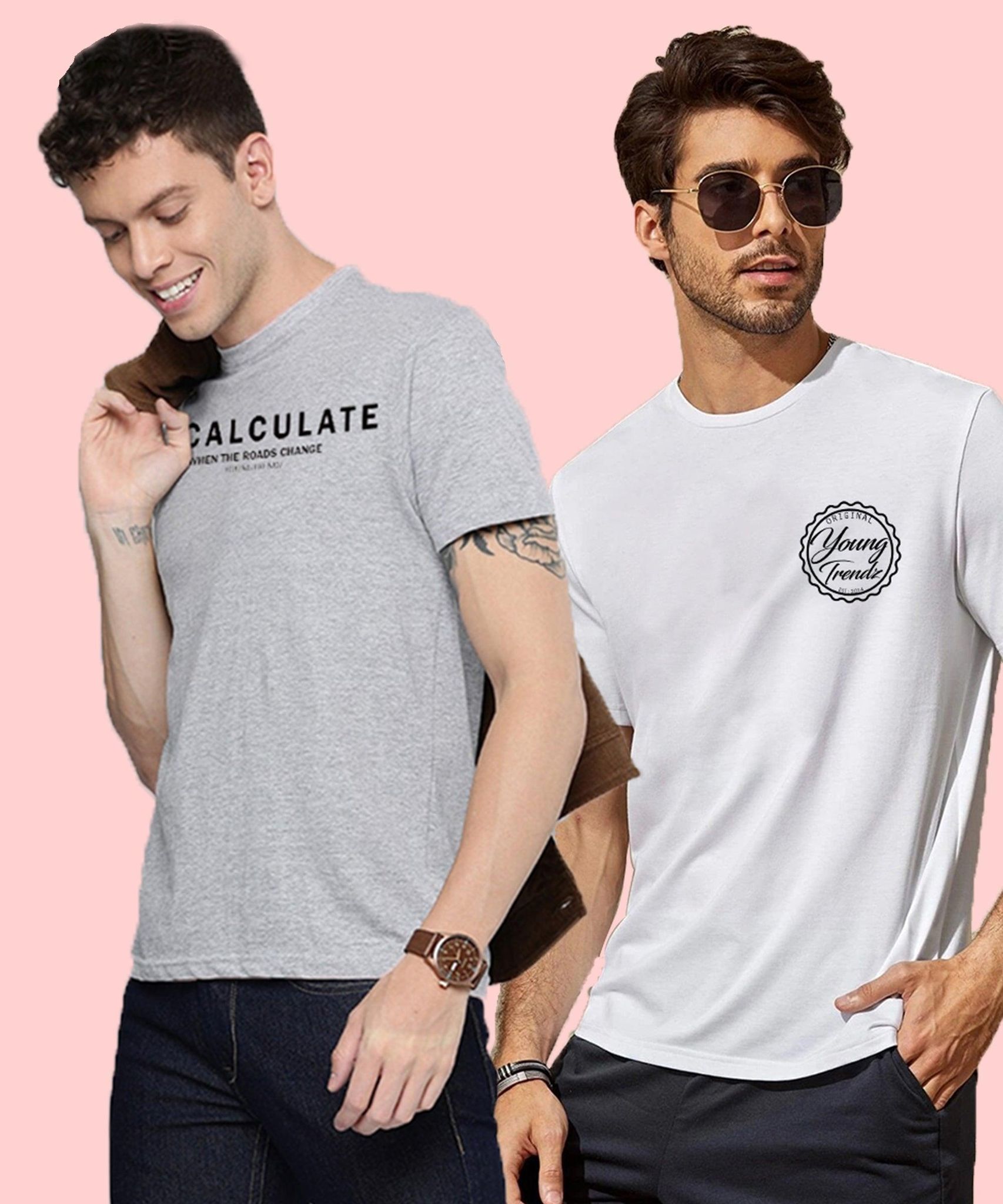 Young Trendz Mens Pocket Printed Combo Tshirt-XS / Grey White