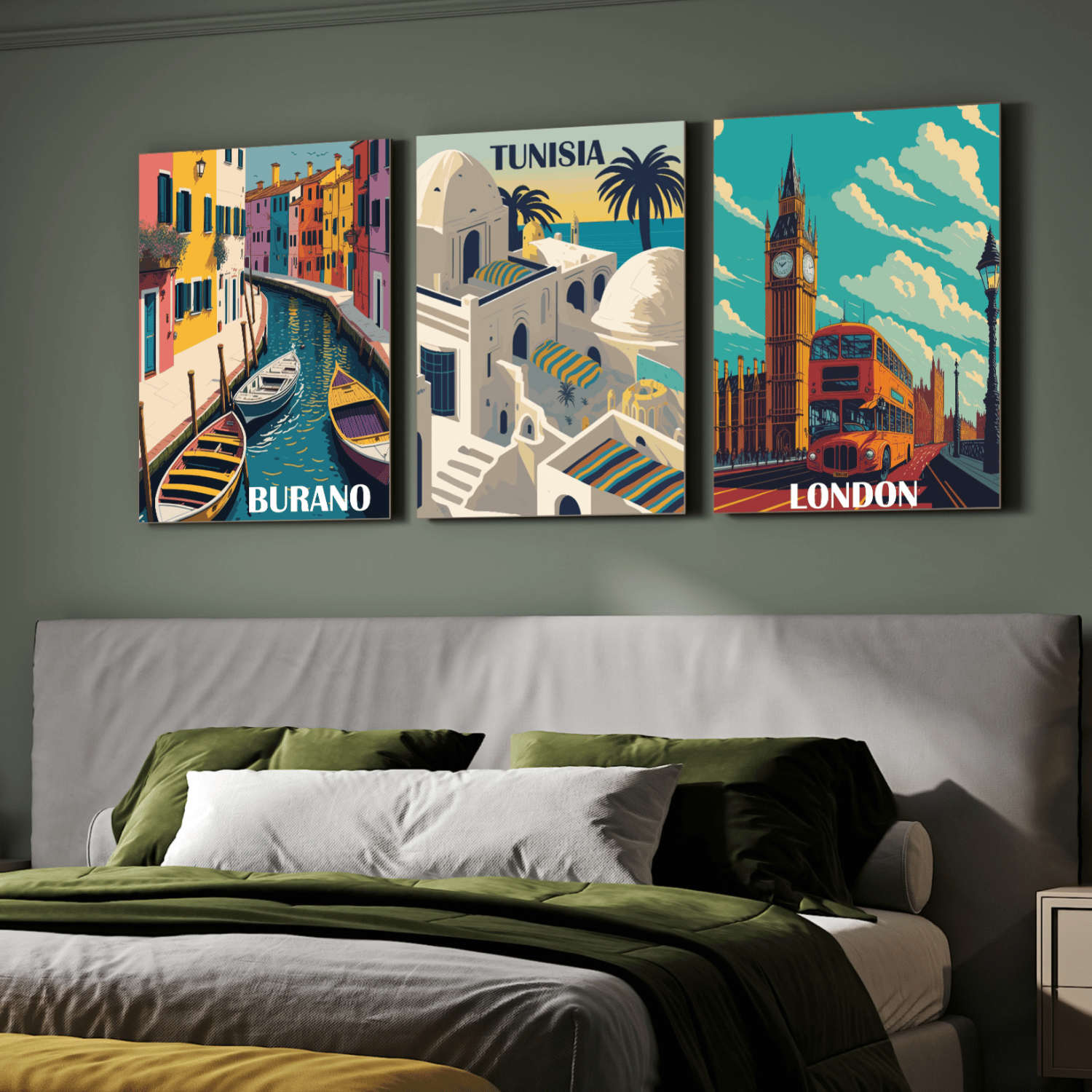 Vintage Travel Theme Wood Print Wall Art Set of 3-9 X 12 Inches Each / Pinewood Thickness: 6mm