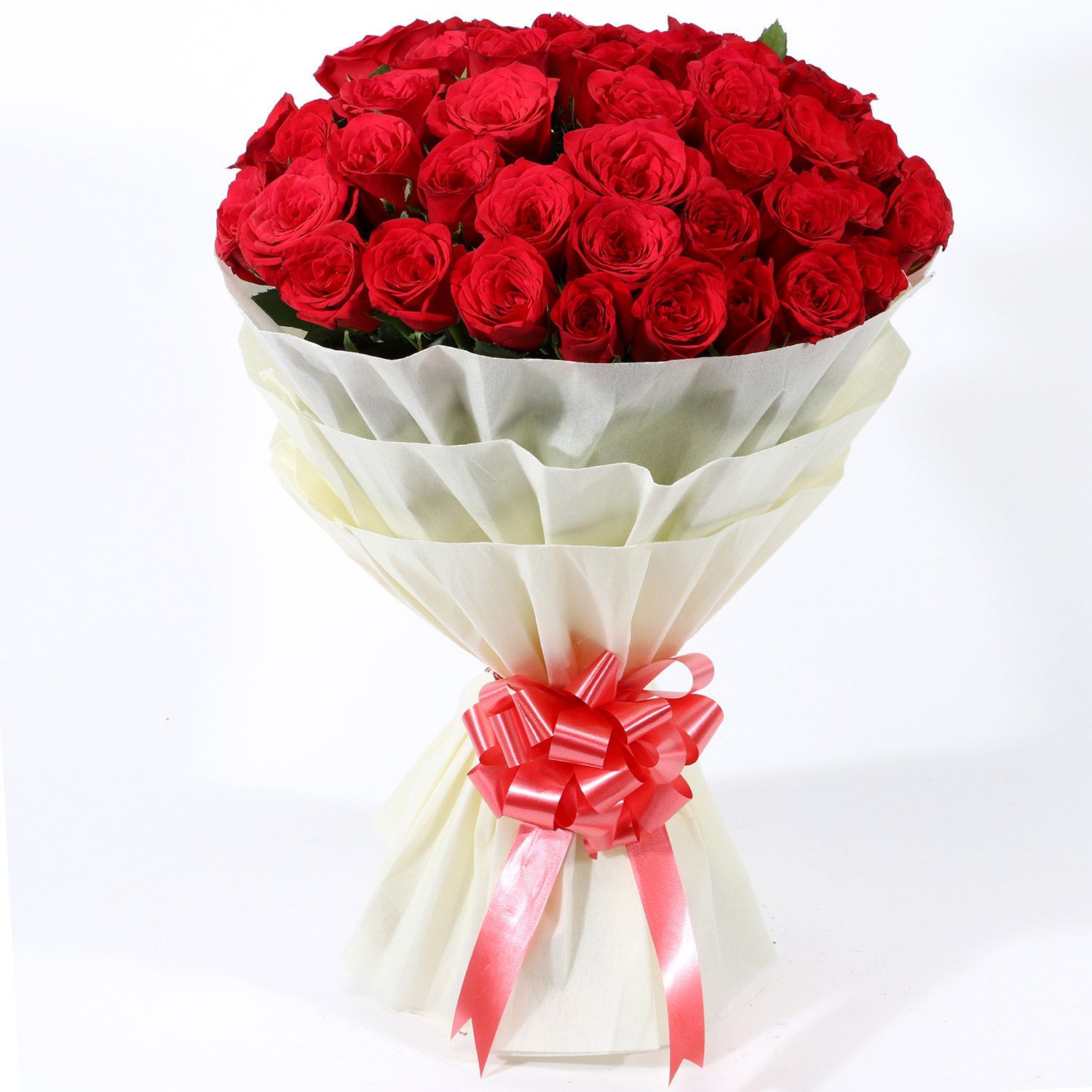 Majestic 50 Red Roses Bouquet For Valentine's Day Gift,