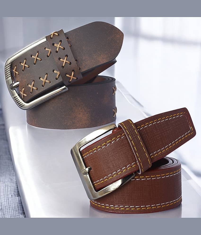 SUNSHOPPING - Multicolor Synthetic Men's Formal Belt ( Pack of 2 )