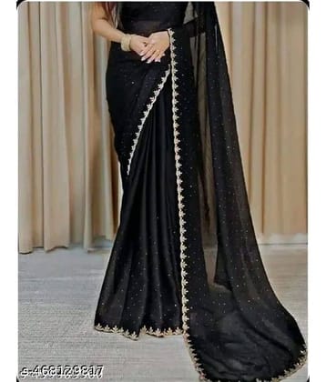 Gullak Georgette Embellished Saree With Unstitched Blouse Piece ( Black )