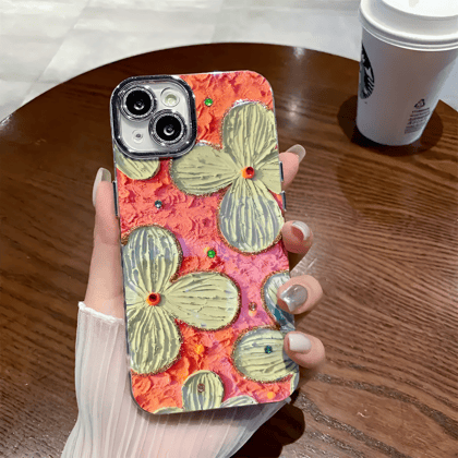 iPhone 13 3D Oil Painting Floral Case-Green