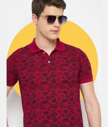 RELANE Pack of 1 Cotton Blend Regular Fit Printed Half Sleeves Men's Polo T Shirt ( Maroon )