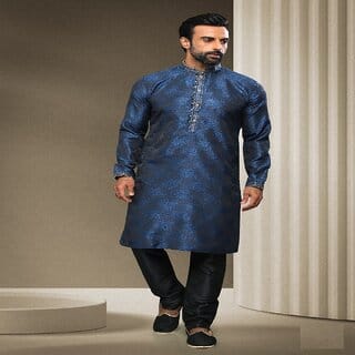 Raivat Ethnic Blue Colour Jacquard Silk Brocade Kurta Pajama 1542