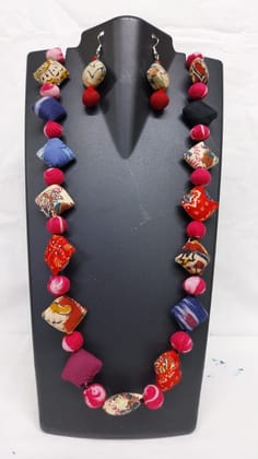 Tabiz Colorful Fabric Bead Necklace - Adjustable Bohemian Statement Jewelry