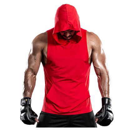 HOT BUTTON Solid Sleeveless Gym Vest Hoodie for Men - Stylish Workout Sleeveless Hooded T-Shirt