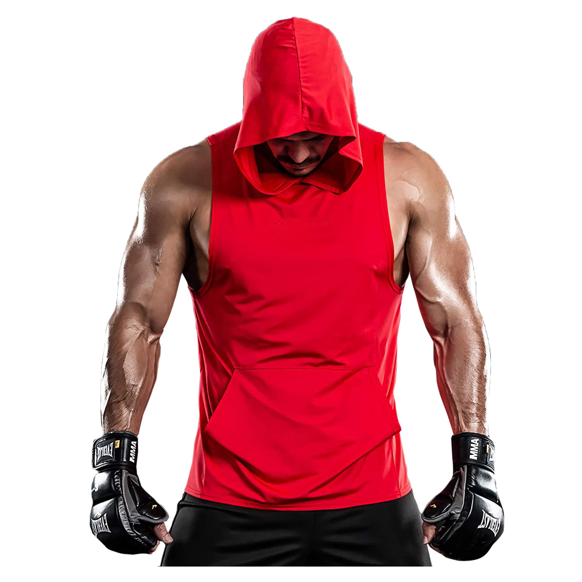 HOT BUTTON Solid Sleeveless Gym Vest Hoodie for Men - Stylish Workout Sleeveless Hooded T-Shirt