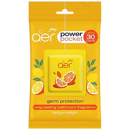 Godrej Aer Power Pocket Bathroom Fragrance - Tangy Delight With Germ Protection, Long Lasting, 10 g