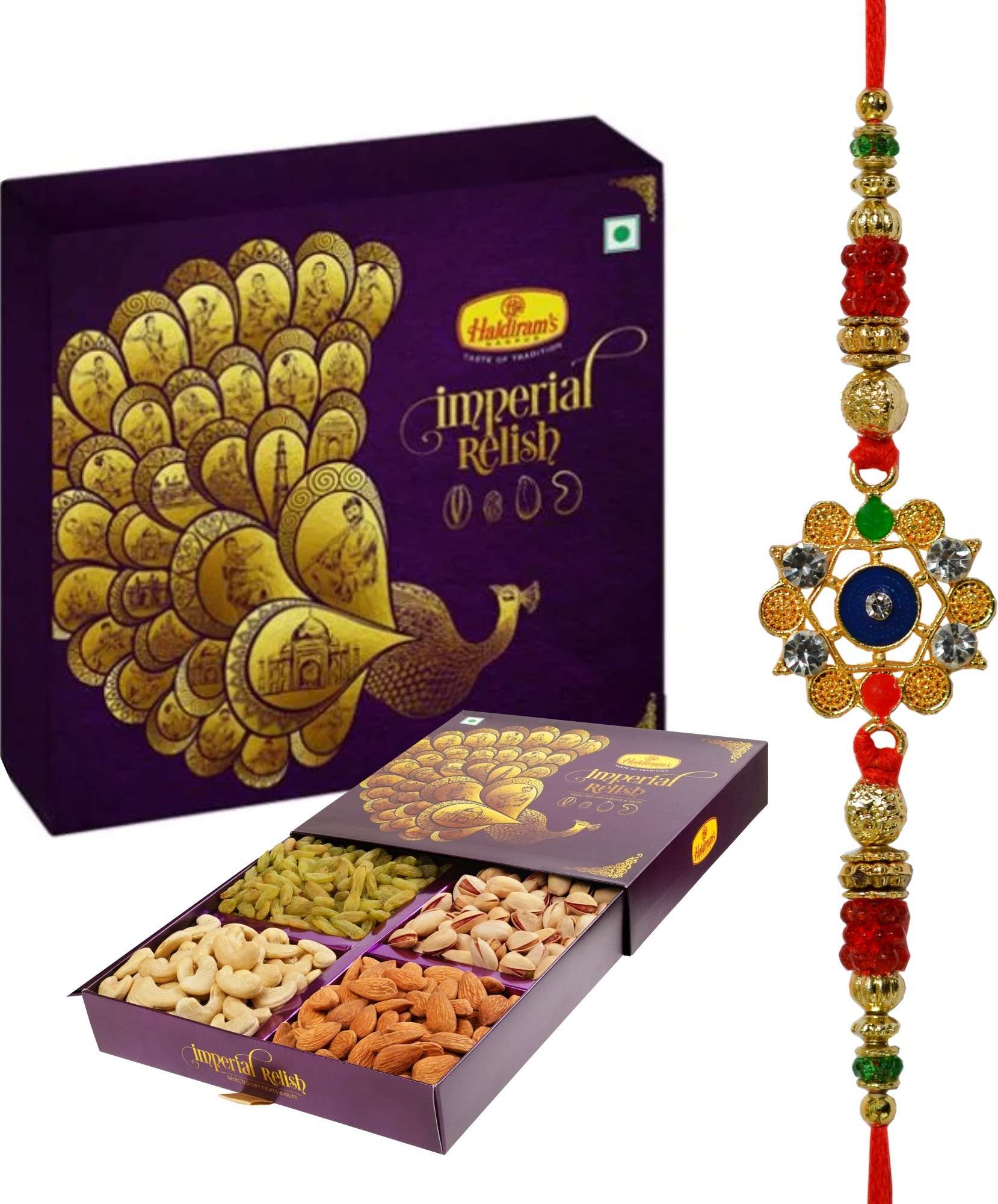 Haldiram's Nagpur Imperial Relish Dry Fruit Box 400g With Rakhi Assorted Gift Box (Multicolor)