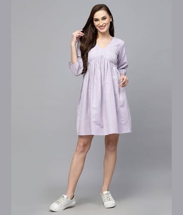 Stylum Cotton Blend Striped Above Knee Women's Fit & Flare Dress - Lavender ( Pack of 1 )