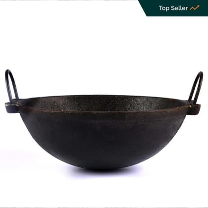 Seasoned Cast Iron Kadai-Normal Base / 10 inches