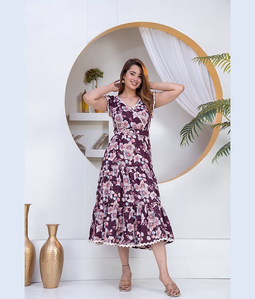 HIGHLIGHT FASHION EXPORT Women Crepe Printed Gown ( Wine )