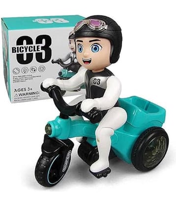 FEDIFU  Light and Sound Musical Stunt Bike Tricycle Bump Go Scooter Toy - 4D Flashing Effects Music Motorcycle with Lights, 360 Rotation Movement Best Gift for Kids