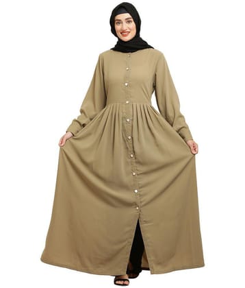 Burbi Beige Polyester Stitched Burqas without Hijab - Single - None
