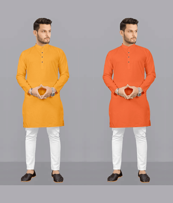 Fashionfricks Multi Cotton Blend Regular Fit Men's Kurta Pyjama Set ( Pack of 2 )
