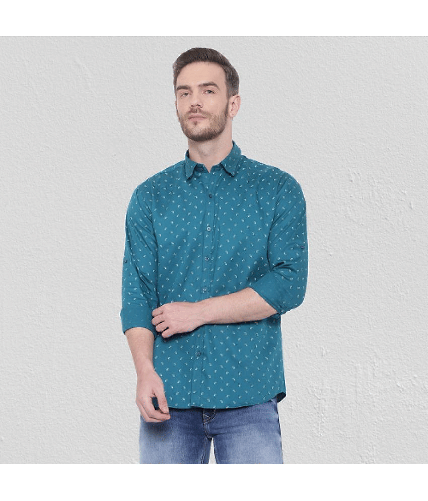 leeway - Teal Cotton Blend Slim Fit Men's Casual Shirt ( Pack of 1 )