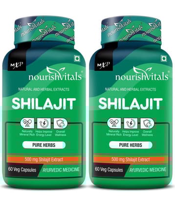 NourishVitals Premium Shilajit 50% Fulvic Acid High Strength 500 mg Extract, Naturally Mineral Rich, 60 Veg Capsules (Pack Of 2)