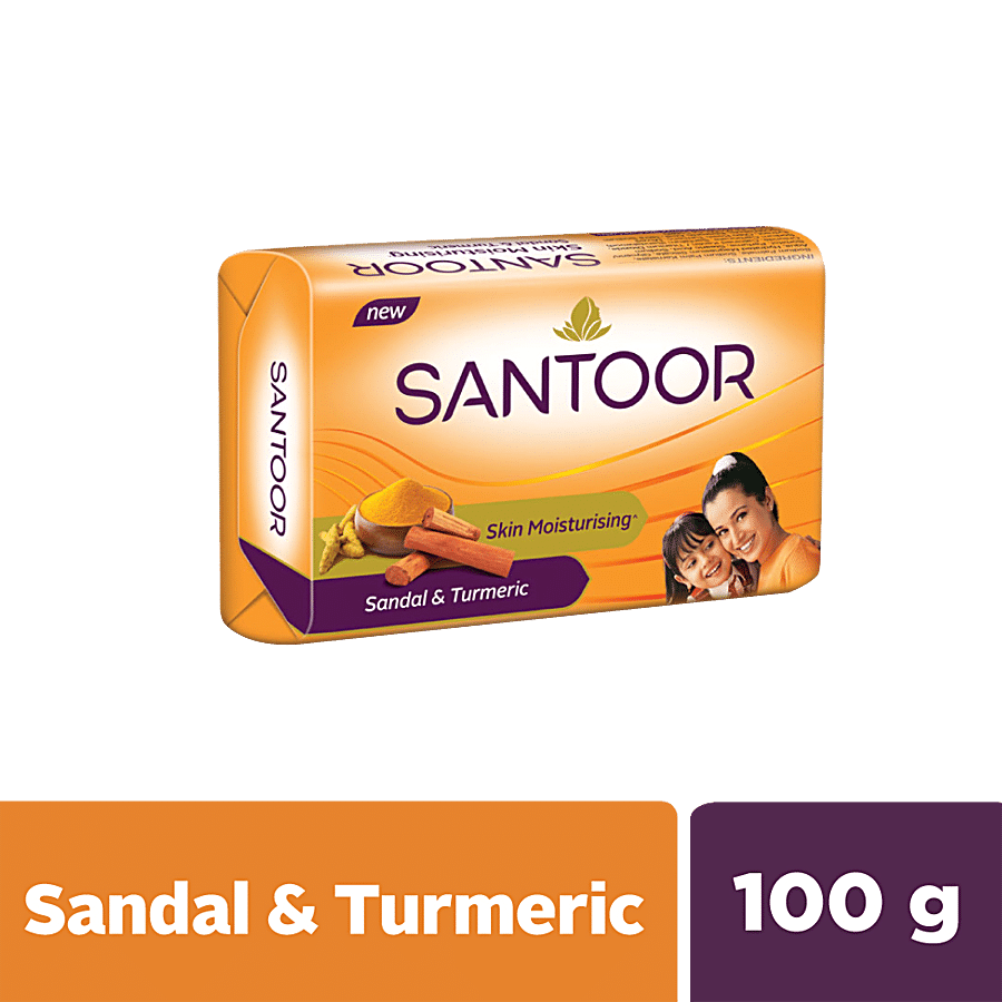 Santoor Sandal & Turmeric Bath Soap For Younger Looking & Glowing Skin, 100 G