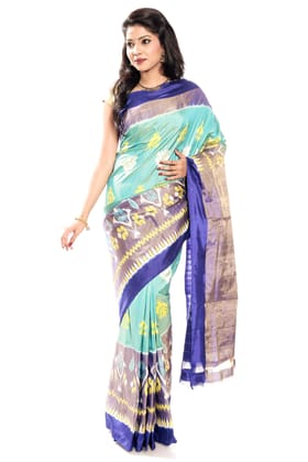 Teal-Blue Pochampally Silk Saree