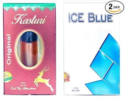 Kastoori and Ice Blue Long Lasting Attar Pure & Natural Attar Combo| Each 8ml Roll-On Floral Attar or Perfumes