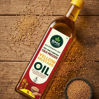 BMS Naturals Cold Pressed Yellow Mustard Oil - 1 L - One bottle of 1L Mustard Oil