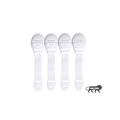 Kids Station Baby Safety Nylon Drawer Locks - Strong and Adhesive Child / Toddler / Infants Safety Locks for Drawers, Cabinets, Fridge and Cupboard - Baby Proofing Product - Made In India Nylon Lock - Pack of 4 (White)