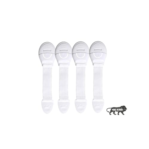 Kids Station Baby Safety Nylon Drawer Locks - Strong and Adhesive Child / Toddler / Infants Safety Locks for Drawers, Cabinets, Fridge and Cupboard - Baby Proofing Product - Made In India Nylon Lock - Pack of 4 (White)