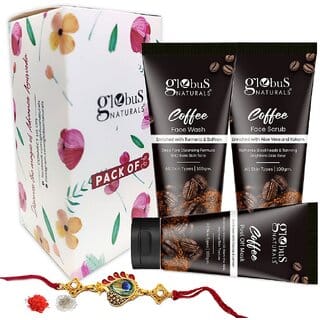 Globus Naturals Coffee Rakhi Trio Kit For Brother  Sister -Set of 3 Face Wash, Face Scrub, Peel off Mask