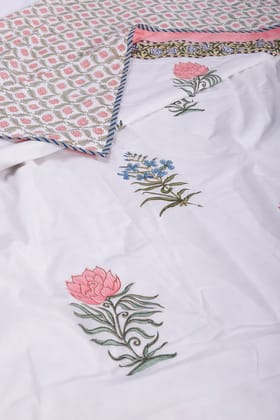 Pastel Flower Pink Reversible Cotton Muslin Dohar-Single - 60 x 90 in / Pink / Pink