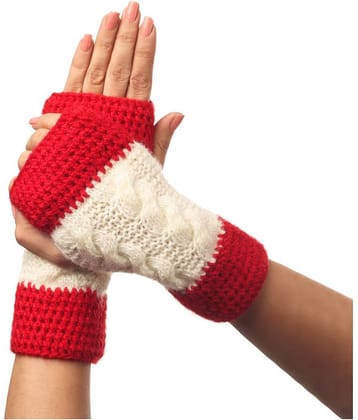 KC Store Women's Red Woolen Hand Knitted Gloves For Winters