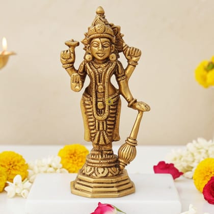 Handcrafted Brass Vishnu Ji God Idol Statue - Temple Decor Murti, Height : 5.5 Inch (BSMAS1330 C)