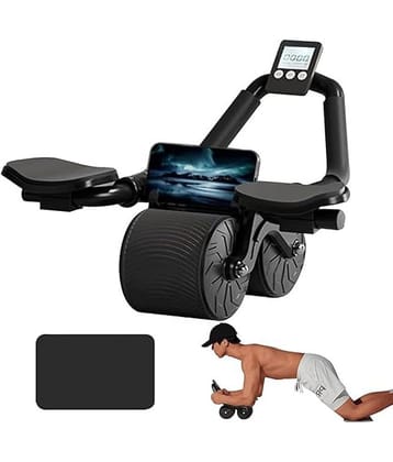New Ab Roller Wheel, Automatic Rebound 2 In 1 For Abs Workout, Abdominal Fitness Wheel For Men Women, Dynamic Core Trainer Plank Exercise Wheels With Phone Stand For Home Gym Fitness (Black) Pack of 1