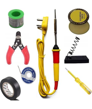 Ukoit (8 in 1) High Quality 25W Soldering Kit including Soldering Iron, Soldering Wire(5m), Flux, Iron Stand, Cutter, Tester, D-Wick and Tape