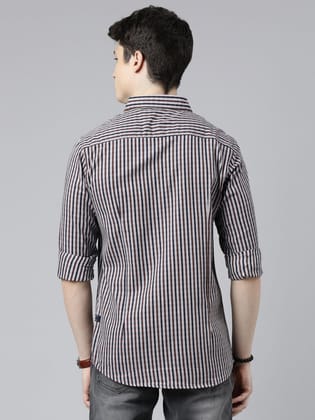 Grey Striped Full Sleeves Shirt-40