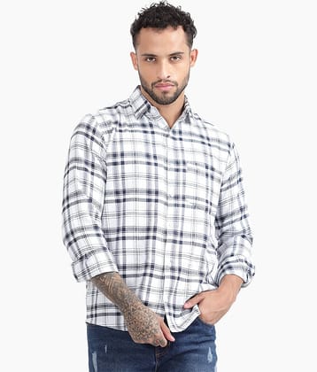 TrendiVastra Cotton Blend Slim Fit Checks Full Sleeves Men's Casual Shirt - White ( Pack of 1 )
