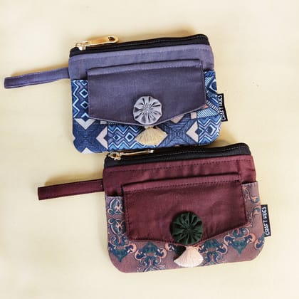Front Flap Mini Wallet - Brown Knot / Grey Madhubani