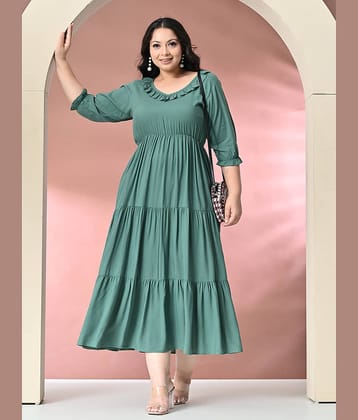 PrettyPlus by Desinoor.com Women Rayon Solid Fit & Flare Dress ( Sea Green )