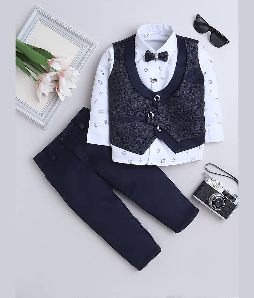 Fourfolds Boys Cotton Blend Suit ( Pack of 1 , Navy Blue )