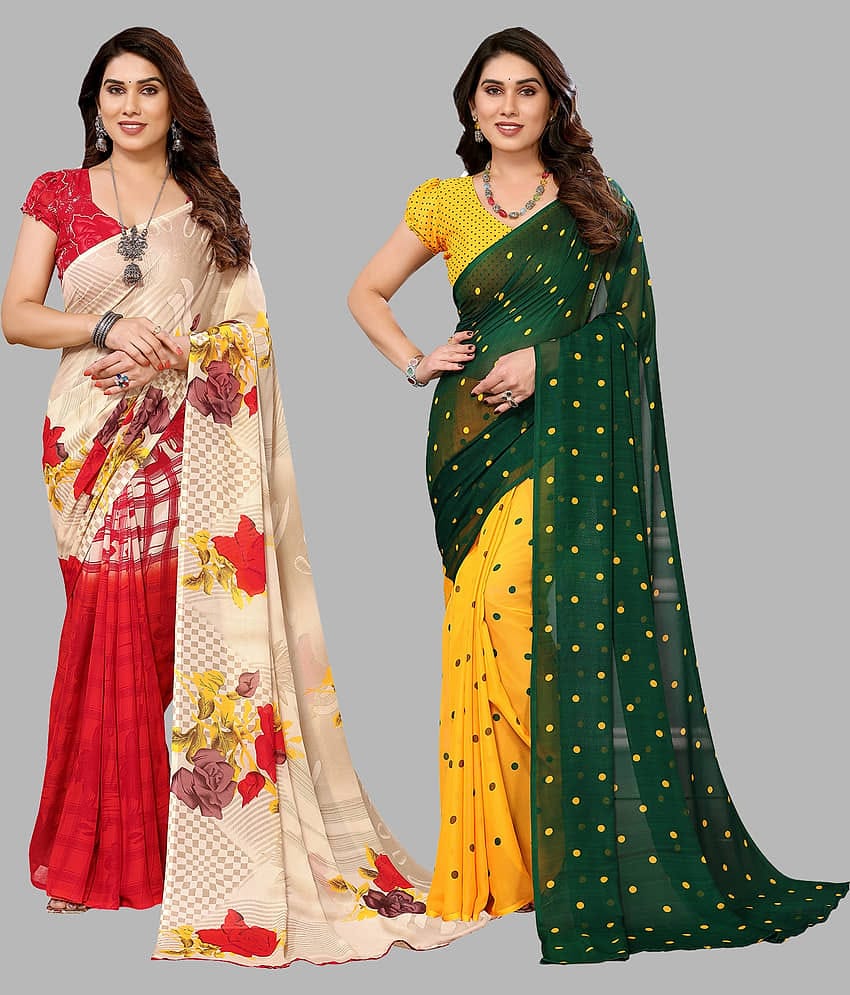 ANAND SAREES Georgette Printed Saree With Unstitched Blouse Piece ( Multicolor )