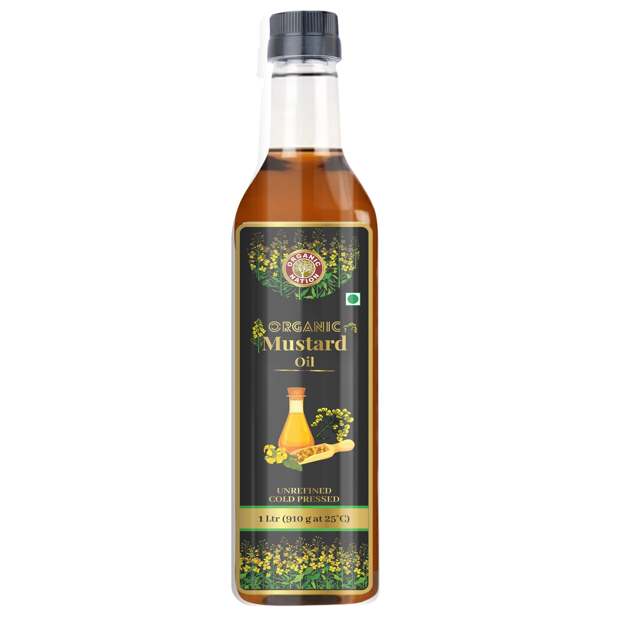 Organic Nation Mustard Oil 1 Ltr | Cold Pressed | 100% Pure & Natural |No Chemicals | Ideal for Cooking, Frying & Baking