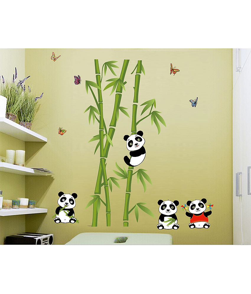 Asmi Collection Bamboo Tree Panda Butterfly Wall Sticker ( 120 x 110 cms )