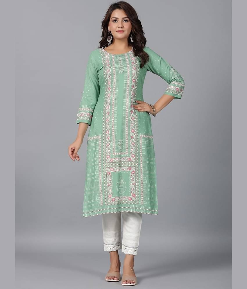 Juniper Rayon Printed Straight Women's Kurti - Green ( Pack of 1 )