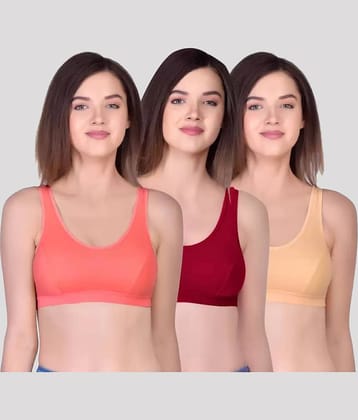 Kiran Enterprises Pack of 3 Cotton Non Padded Women's Shaping Bra ( Multicolor ) Sport Bta
