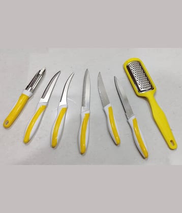 OFFYX Stainless Steel Peeler, Grater & Knife Set (Pack of 7) (Yellow) Kitchen Tool Set