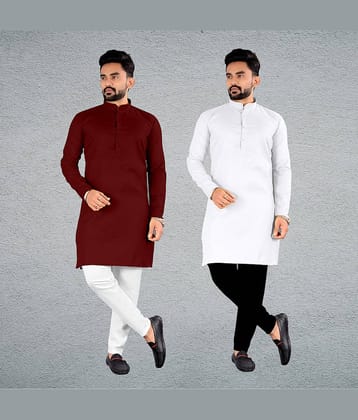 FRELURO Muticolor Cotton Blend Men's Regular Kurta ( Pack of 2 )